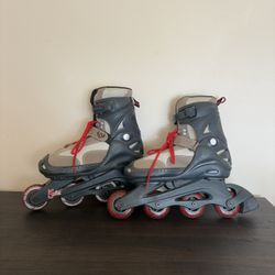 Dart Inline Skate Rollerblades Black Tan Red Adjustable Fit Size 5-8 Youth Boys