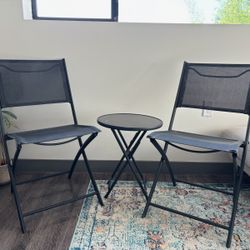 Black Foldable Outdoor Patio Balcony Table And Chair Set