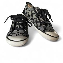 COACH Signature Barrett Sneakers Women’s Men’s  Canvas Logo Shoes Black/Gray Size 7