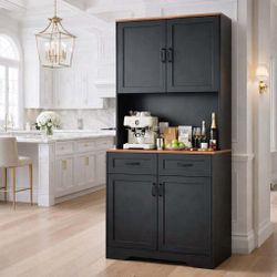 71” Pantry Cabinet, Kitchen  Cabinet with  Drawers Freestanding Sideboard  black W-60