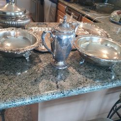 Silver Plated Tray And Bowl 