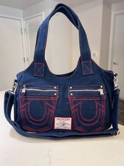True Religion Dark Denim Satchel Bag Crossbody Purse Handbag NEW