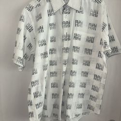 Bugatchi Men Large ‘Black Pattern’ Short Sleeve Shirt 