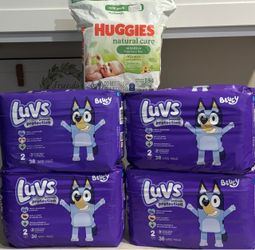 Luvs Size 2 Diapers and Huggies Wipes Bundle