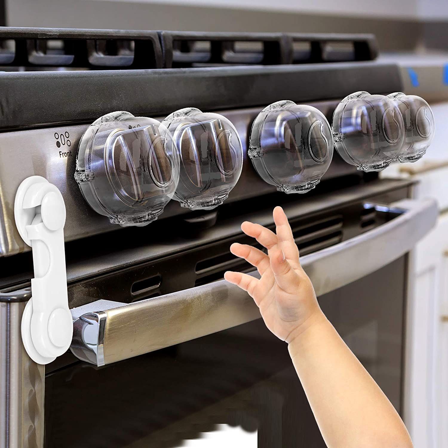 Stove Knob Covers for Child Safety (5 + 1 Pack) Double-Key Design and Upgraded Universal Size Gas Knob Covers Clear View Childproof Oven Knob Covers f