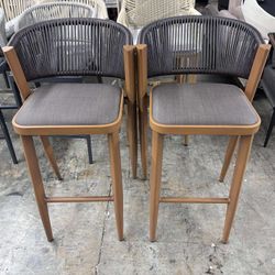 Modern Aluminum Low Back Rattan Bar Height Outdoor Bar Stool set of 2