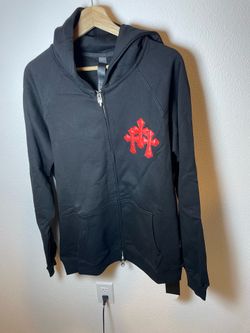Brand new condition Chrome Hearts Black Zip-Up Hoodie Red Cross Patch Logo