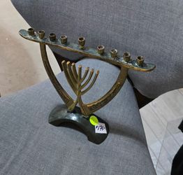 Vintage Brass Menorah, approximately 9" wide-PLEASE READ DESCRIPTION