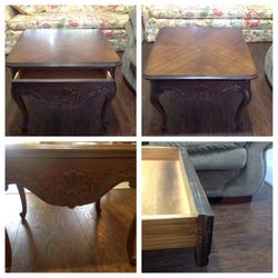 Vintage end table with Queen Ann legs and dove tail drawer