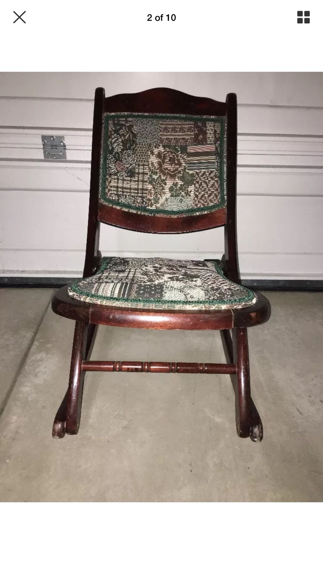 Wooden Folding Rocker Rocking Chair Tapestry Victorian Vintage Antique