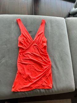 Neon Coral Ruched Cutout Mini Dress