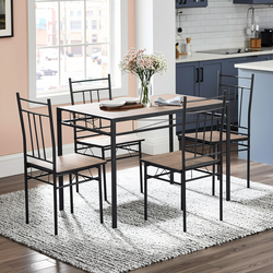 Homy Casa Marbury 5PC Dining Set 42” Rustic Brown Table with 4 Chairs, Open Box