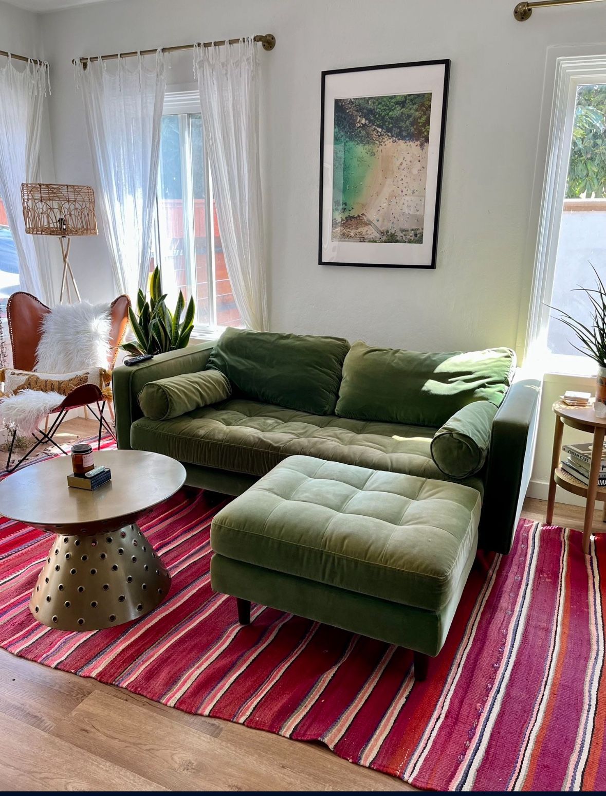Sven Grass Green Velvet Sofa Couch & Ottoman - Article