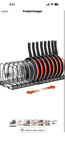 Housolution Pot and Pan Organizer Rack for Cabinet, Expandable Pot Lid Organizer Holder with 14 Adjustable Dividers, Fully Expanded Size 22.83" W x 7.