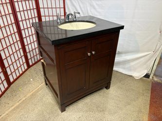 Walnut Brown 30-inch Bath Vanity with 2 Doors and Black Granite Top