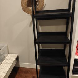 Two Black Wooden 4-shelf Ladder Bookcases
