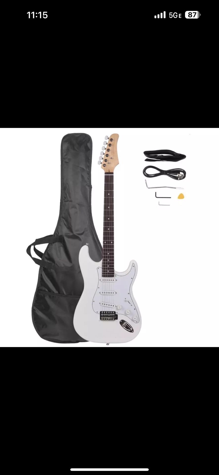 Full Size Electric Guitar, Case and Accessories Pack Beginner Starter Package, Black