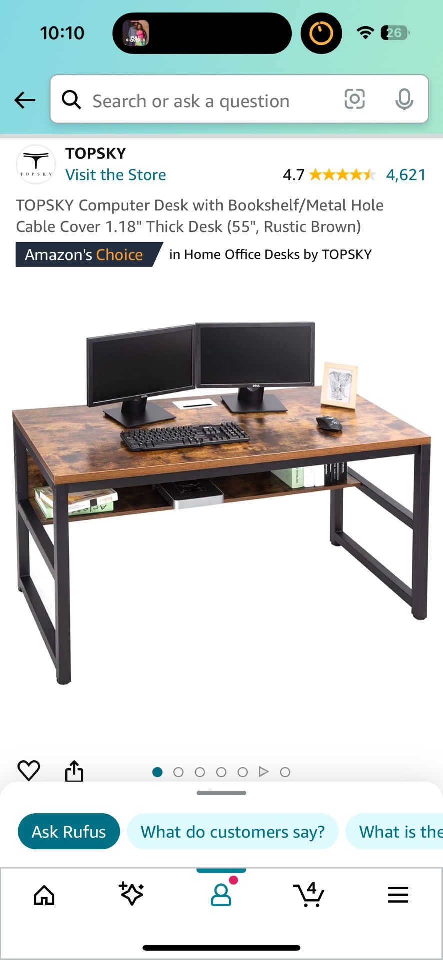 55” Desk With Bookshelf & Metal Cover Cable Hole - Amazon Topsky