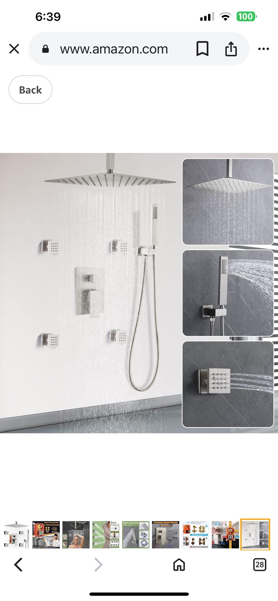 Rain Shower System with Body Jets, 12" Ceiling Rain Shower, All Metal Multiple Black 14B And The Nickel 14L $80