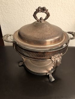 Antique silver and glass chafing dish