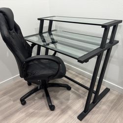 Eurway Glasstop Dual Level Desk And Chair