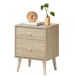 Costway Nightstand 2-Drawer Beside End Side Table w/Rubber Legs Oak Finish