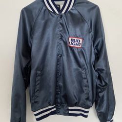 Authentic Anheuser Busch Bud Light Vintage Blue Satin Varsity Bomber Jacket