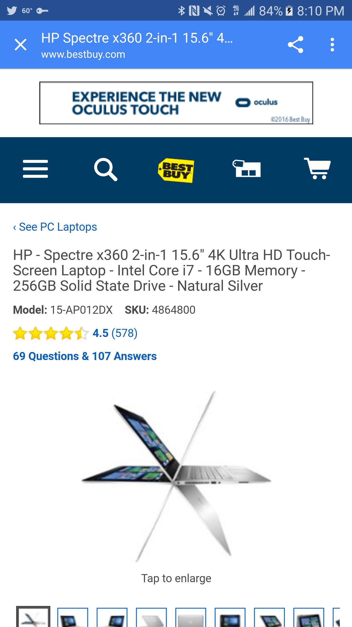 Hp Touch screen 15inch laptop. Monitor flips over for a tablet only touch screen.
