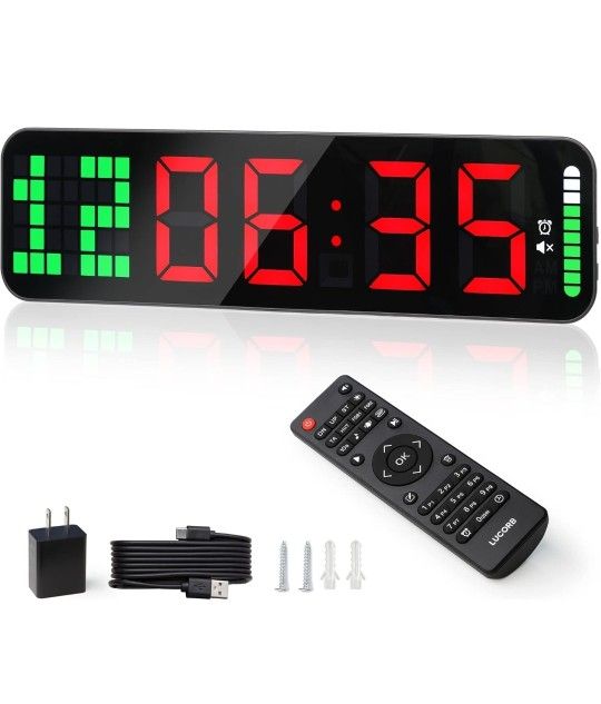 Gym Timer - Large Digital Gym Clock Wall with Interval Time Progress Bar, Countdown/Up Stopwatch, Remote Control for Home Gym Garage Boxing Crossfit