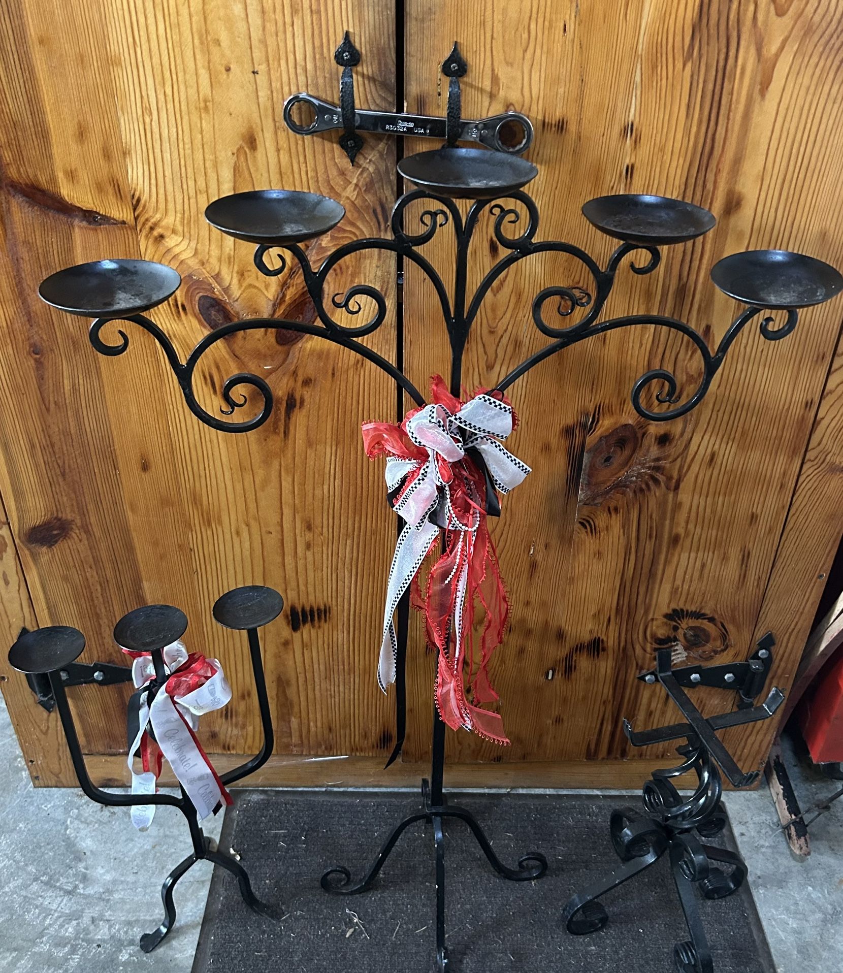 Vintage Black Wrought Iron Candelabras.