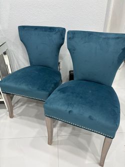 Teal Blue Velvet Chairs (2)