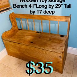 $35 Wooden Bench with Storage 41” long /31”x17” Great for Kids room for toys/ blankets etc