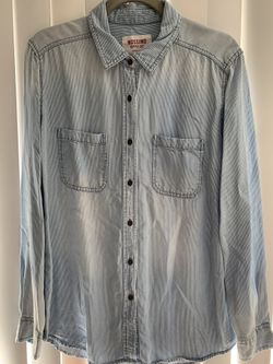 Blue and white long sleeved button down collared shirt
