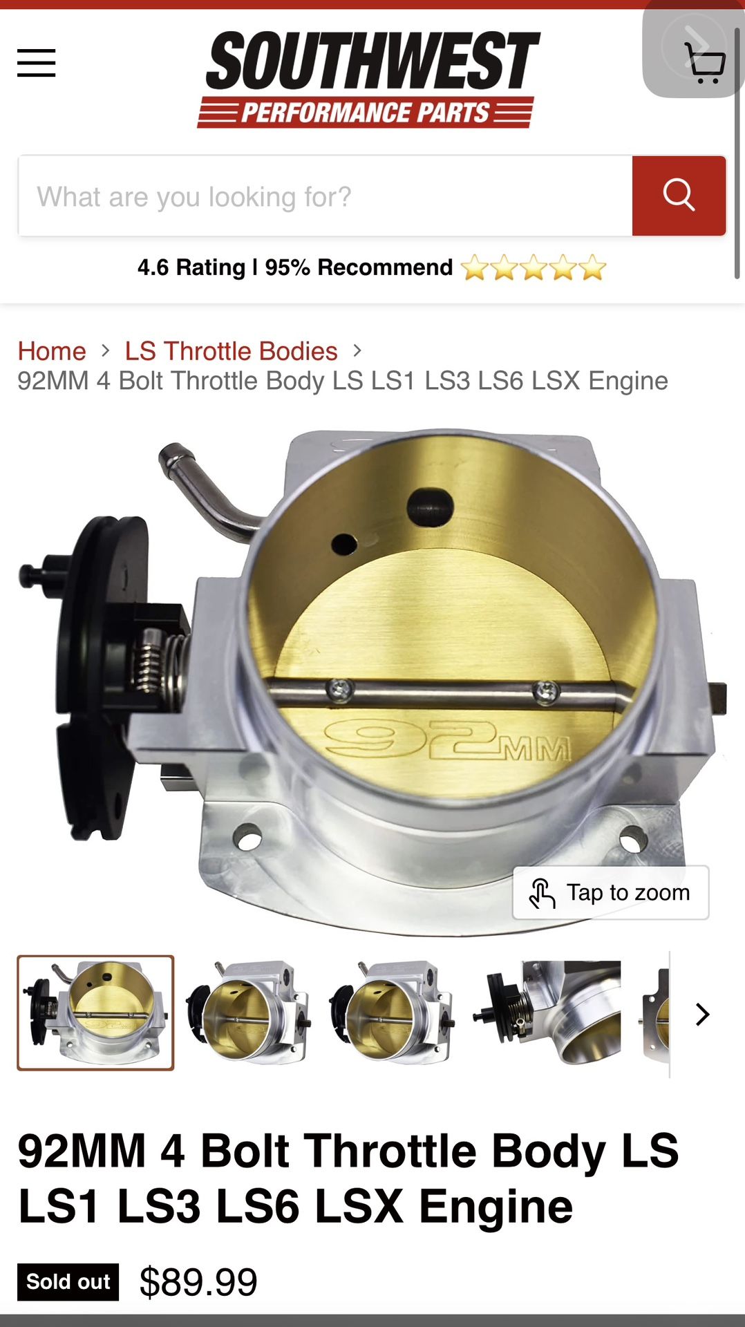 92MM 4 Bolt Throttle Body LS LS1 LS3 LS6 LSX Engine