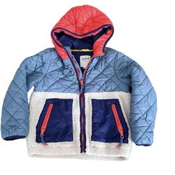 Mini Boden Boys 6 7 S Small Jacket Coat Fall Winter Color Block Sherpa Zip Up Hood