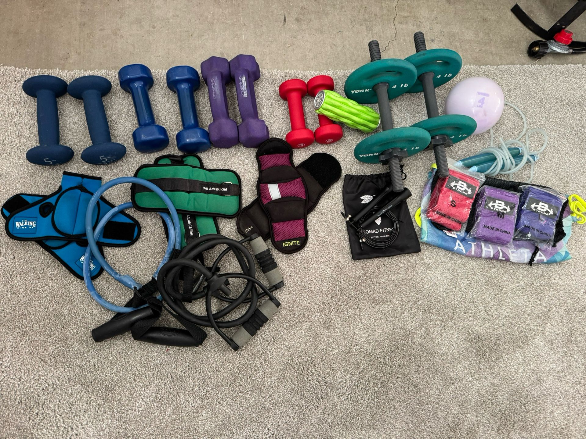 Dumbbells, Wrist Weights, Straps, Jump ropes 50+lbs