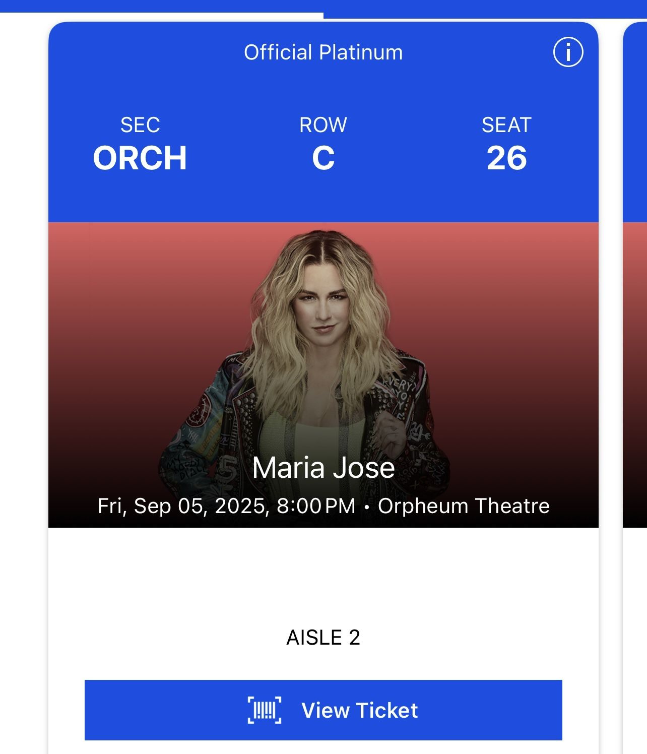 2 Tickets To Maria Jose FRI SEP 5 (2boletos A Maria Jose Viernes sep 5)