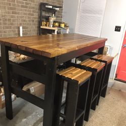 6 Ft Long Patio Golden Stain Top Set....$475...(treated  Wood )