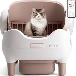 Self Cleaning Litter Box, Automatic Cat Litter Box with APP Control, Odor-Free Waste Disposal Includes Trash Bags, Large Waste Bin, Open-Top, 