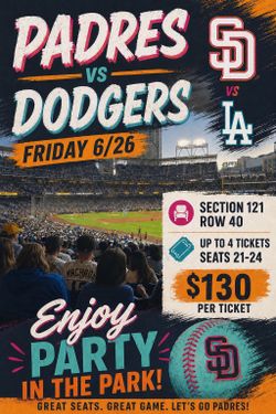 Padres STH 2 or 4 tix Friday 6/26 vs Dodgers