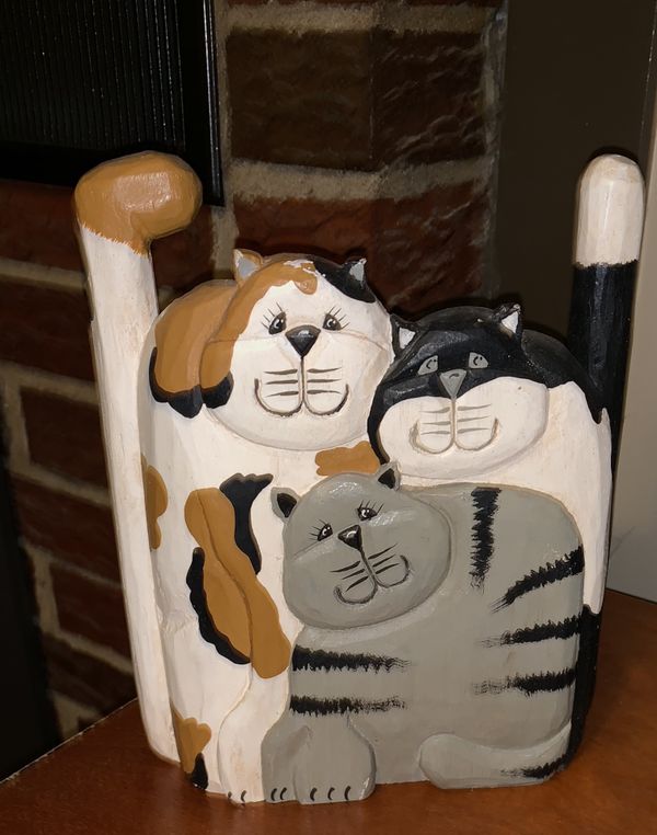 Handpainted cat bookcase shelve decor wood carved! for Sale in