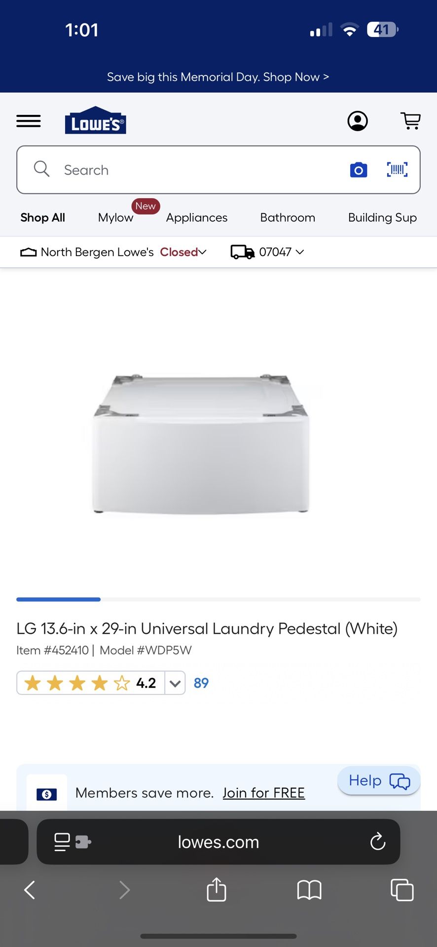 Two (2) LG 13.6-in x 29-in Universal Laundry Pedestal (White) Item #452410 | Model #WDP5W-$150 or BO