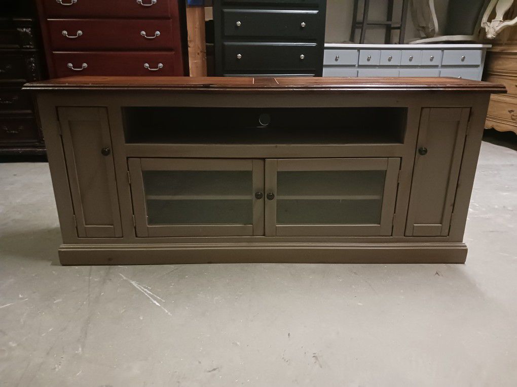 Rustic Gray and Wooden Top TV Stand / Media Cabinet