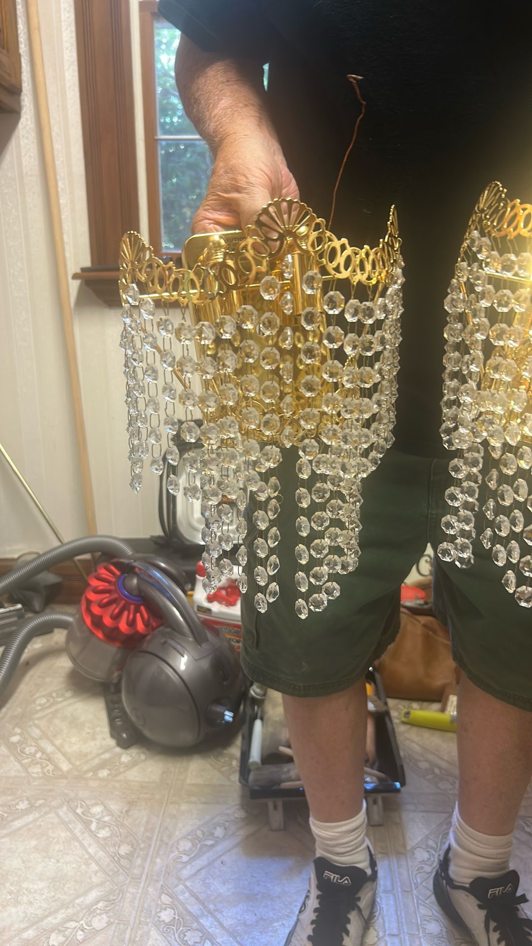 Two Crystal And Gold Colored Wall Sconces.