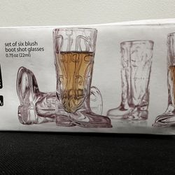 HOME ESSENTIALS SET OF 6 BLUSH BOOTS SHOT GLASSES 0.75 oz (22ml).