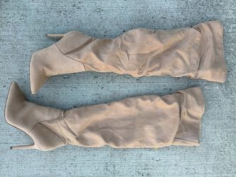 Jessica Simpson Over-the-Knee Boots - Taupe Faux Suede, Stiletto Heel, Size 8