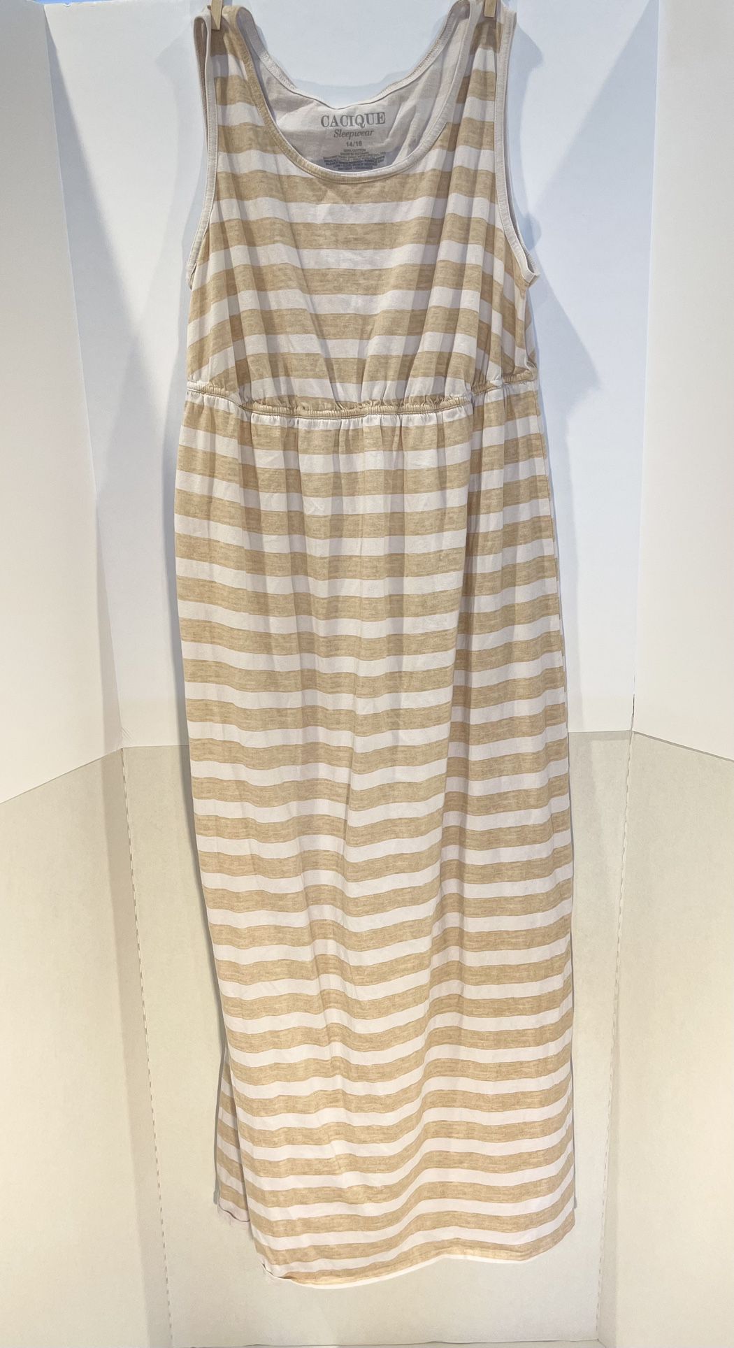 Cacique Sleepwear - Sleeveless Nightgown - White & Beige Striped - L (14/16)