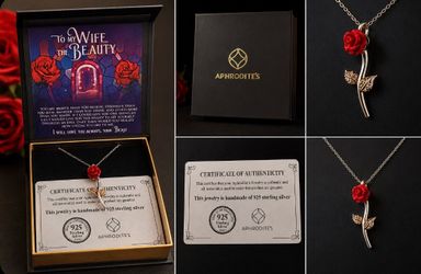 Aphrodite’s To My Wife  The Beauty Rose Pendant Necklace 925 Sterling Silver COA