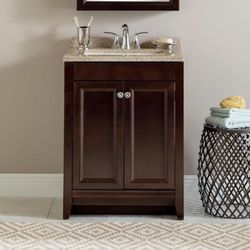 Delridge 25 in. Single Sink Chocolate Bath Vanity with Caramel Cultured Marble Top (Assembled)