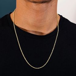 10K Gold 3mm Diamond Cut Rope Chain Necklace